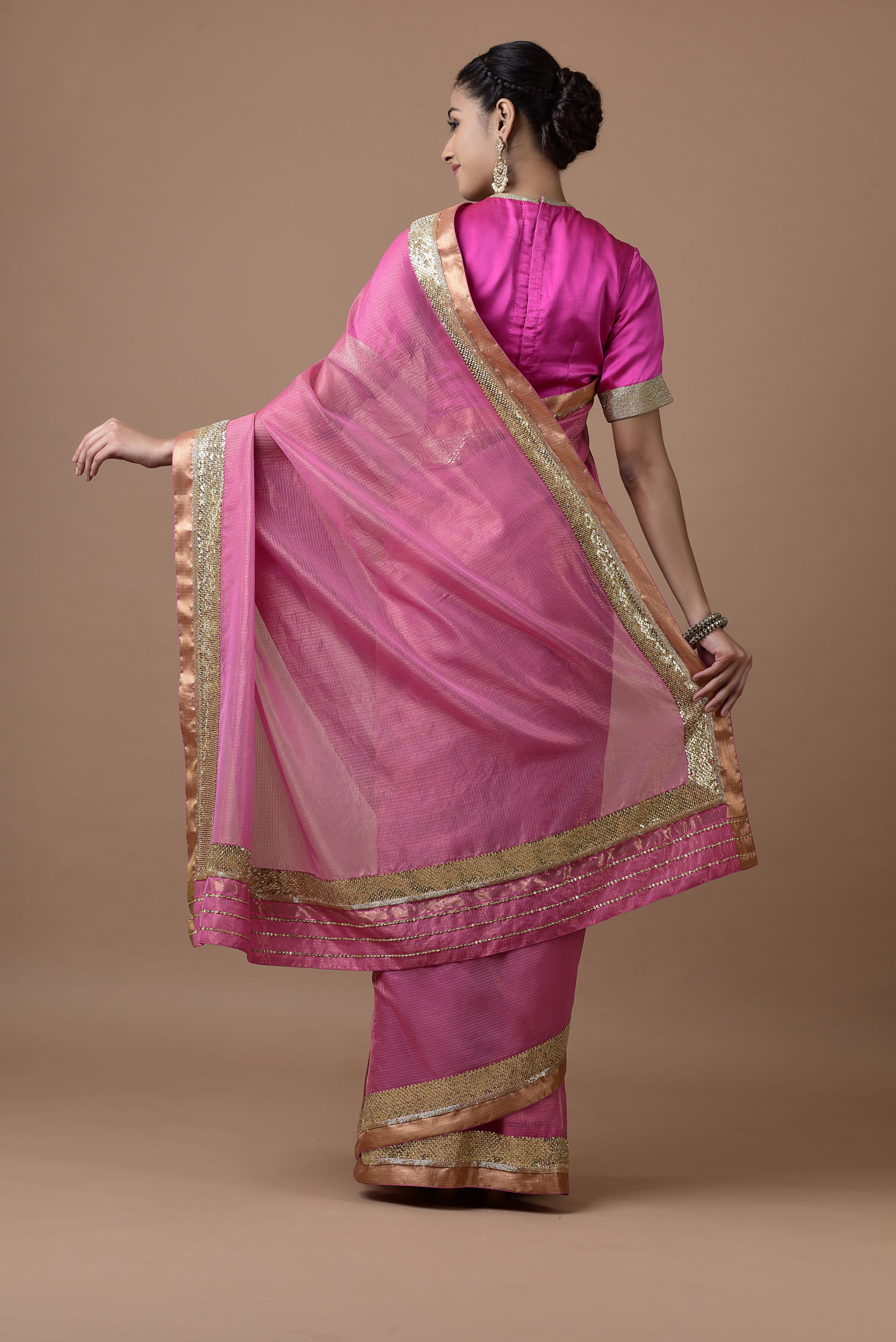 Kota Tissue Sequins Cutdana Broder Embroidery Saree