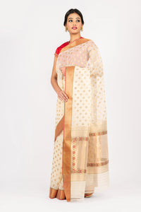 Kotah Sajda Buti Jacquard Border Off-White Saree