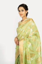 Load image into Gallery viewer, Kota Marigold Palla Silver/Gold Leaf Jaal Saree
