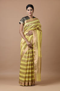 Kota Tissue Zari Mercerized Leher Yellow Saree