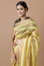 Load image into Gallery viewer, Kota Tissue Zari Mercerized Leher Yellow Saree
