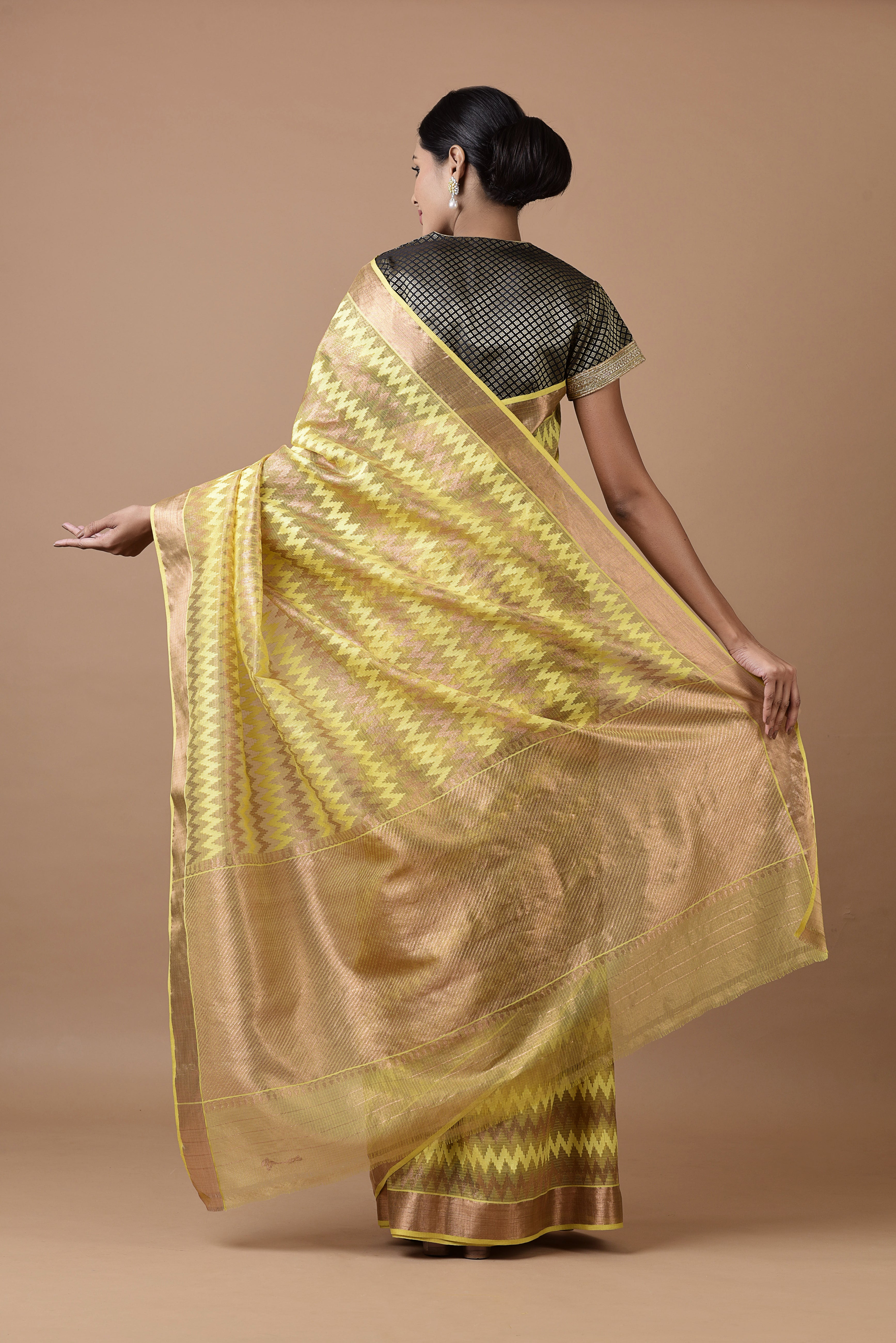 Kota Tissue Zari Mercerized Leher Yellow Saree