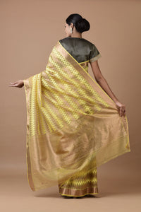 Kota Tissue Zari Mercerized Leher Yellow Saree
