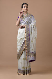 Kota Tissue Saree Gulbahar Embodeiry Border Tape Buti Saree