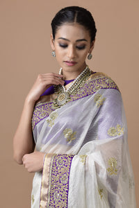 Kota Tissue Saree Gulbahar Embodeiry Border Tape Buti Saree