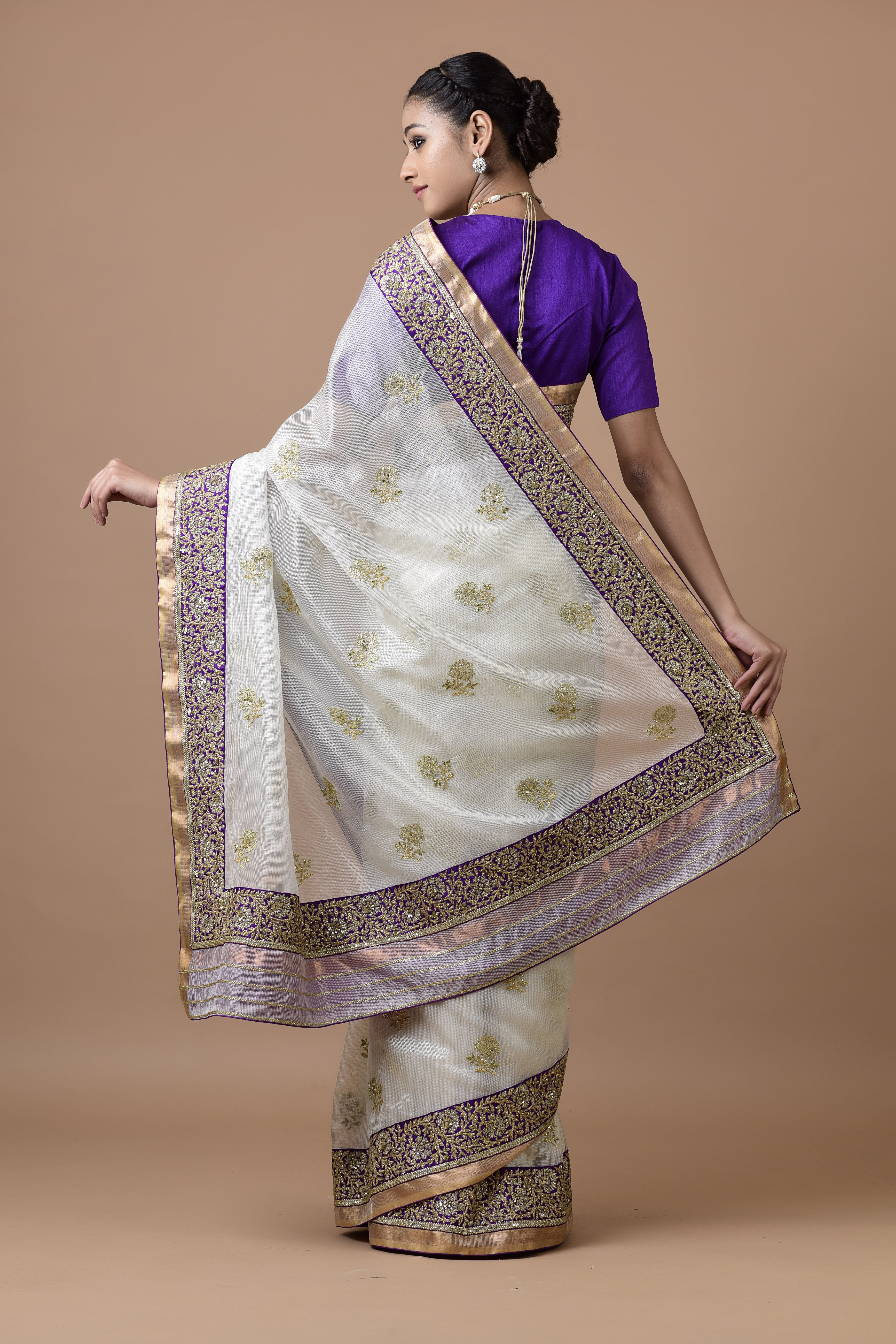 Kota Tissue Saree Gulbahar Embodeiry Border Tape Buti Saree