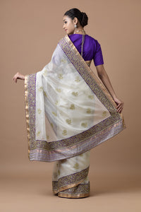 Kota Tissue Saree Gulbahar Embodeiry Border Tape Buti Saree
