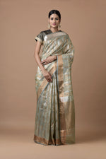 Load image into Gallery viewer, Kota Tissue Silver Gold Double Leaf Saree

