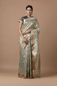Kota Tissue Silver Gold Double Leaf Saree