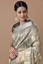 Load image into Gallery viewer, Kota Tissue Silver Gold Double Leaf Saree

