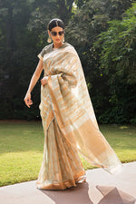 Load image into Gallery viewer, Kota Tissue Silver Gold Double Leaf Saree
