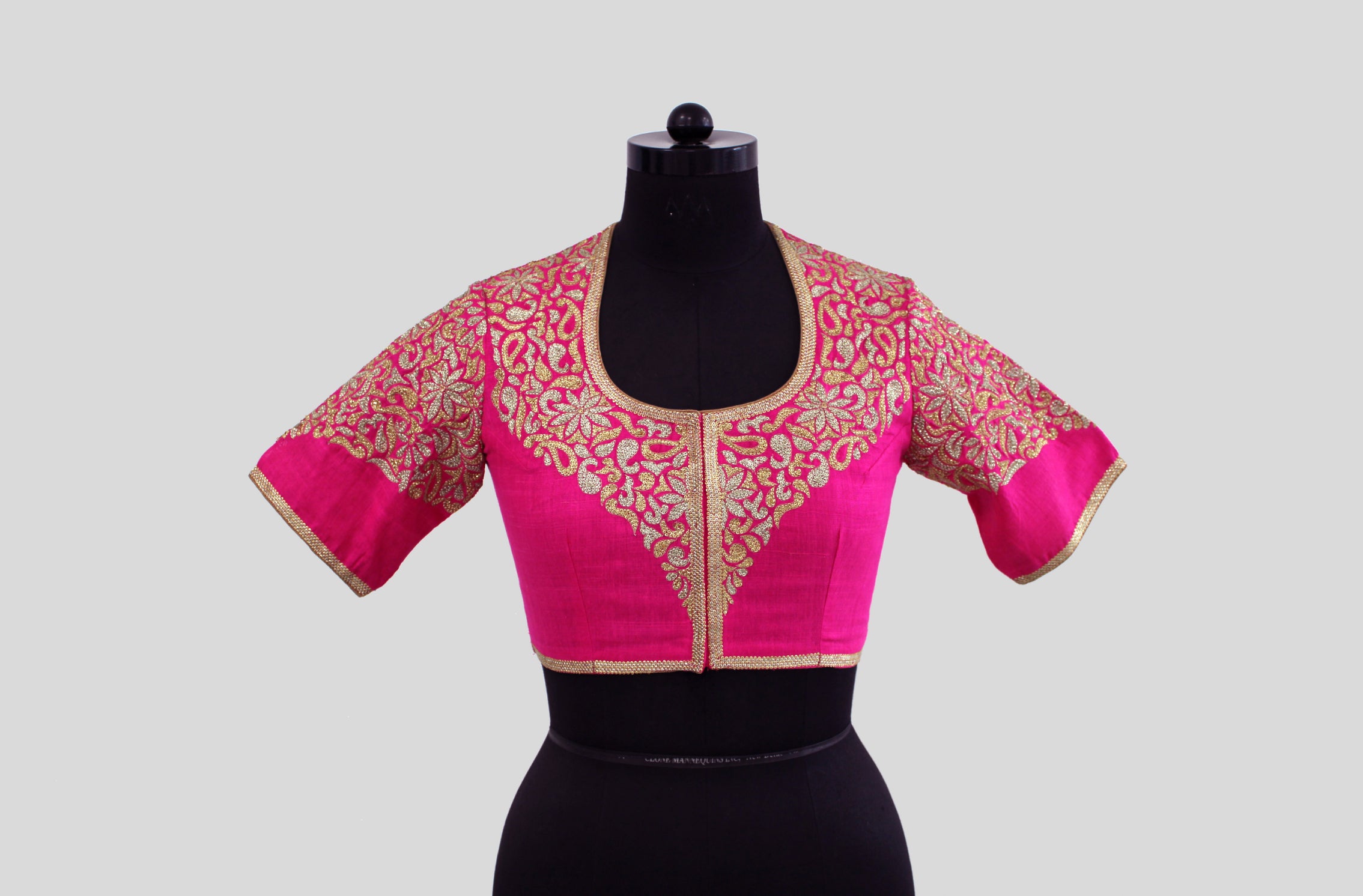 Dupion Silk Necklace Design Back Buta Fuchsia Blouse