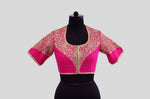 Load image into Gallery viewer, Matka Necklace Design Back Buta Fuchsia Blouse
