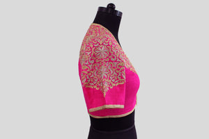 Dupion Silk Necklace Design Back Buta Fuchsia Blouse
