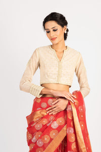 Tissue Chanderi Pearl Small Flower All Over Off White Blouse
