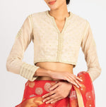 Load image into Gallery viewer, Tissue Chanderi Pearl Small Flower All Over Off White Blouse

