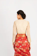 Load image into Gallery viewer, Tissue Chanderi Pearl Small Flower All Over Off White Blouse
