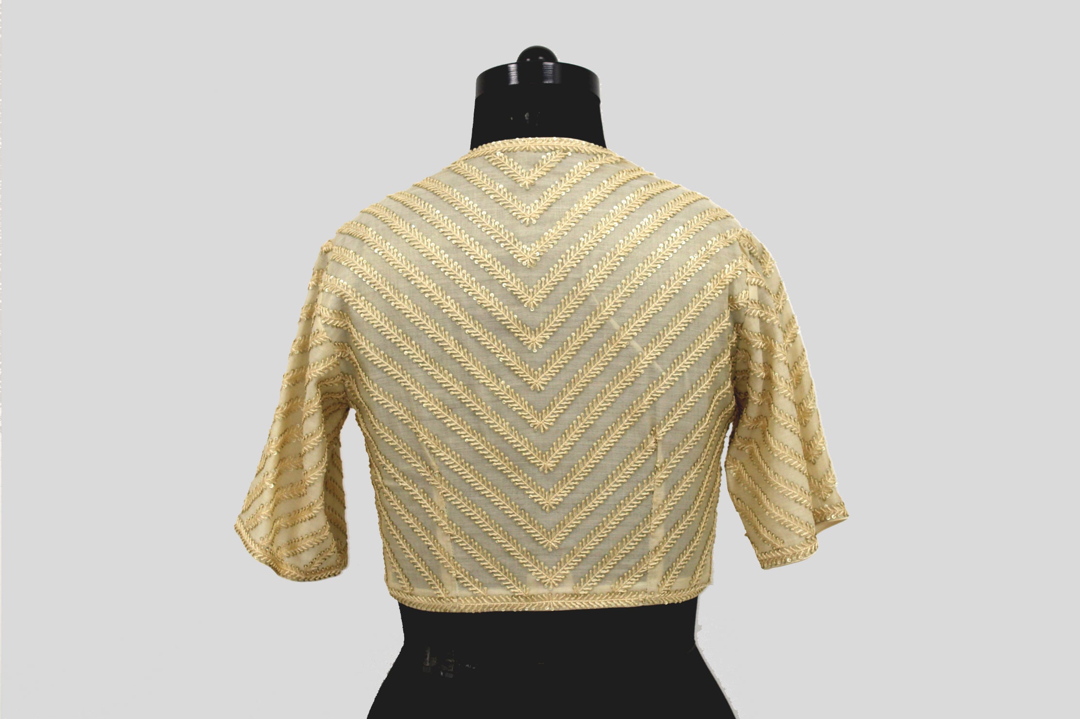 Tissue Chanderi Resham Sequence Herringbone Diagonal Line Off White Blouse