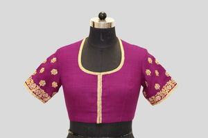 Matka Silk Traditional Buti Wine Blouse