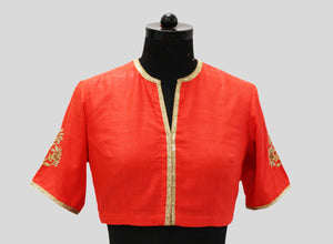 Dupion Silk Big Flower Buta Orange Blouse