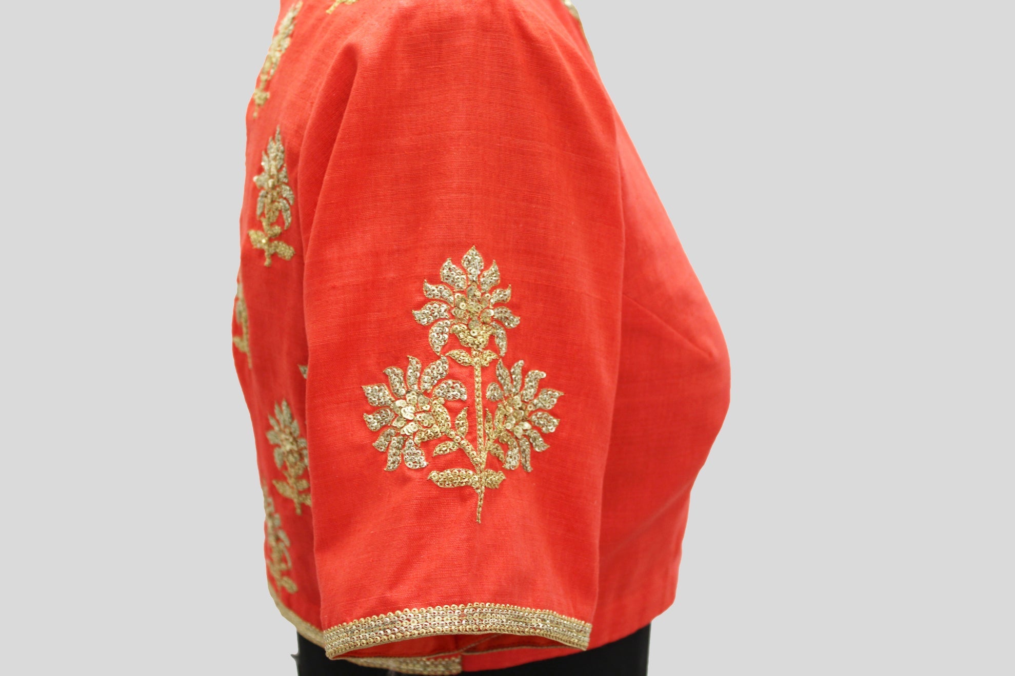 Dupion Silk Big Flower Buta Orange Blouse