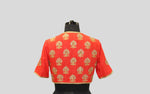 Load image into Gallery viewer, Dupion Silk Big Flower Buta Orange Blouse

