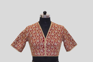Dupion Silk Lily Flower Jaal Maroon Blouse