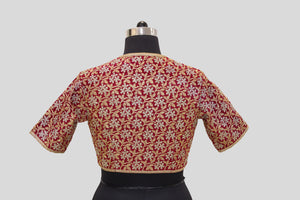 Dupion Silk Lily Flower Jaal Maroon Blouse