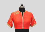 Load image into Gallery viewer, Matka Silk Parrot With Leaf Buti Orange Blouse
