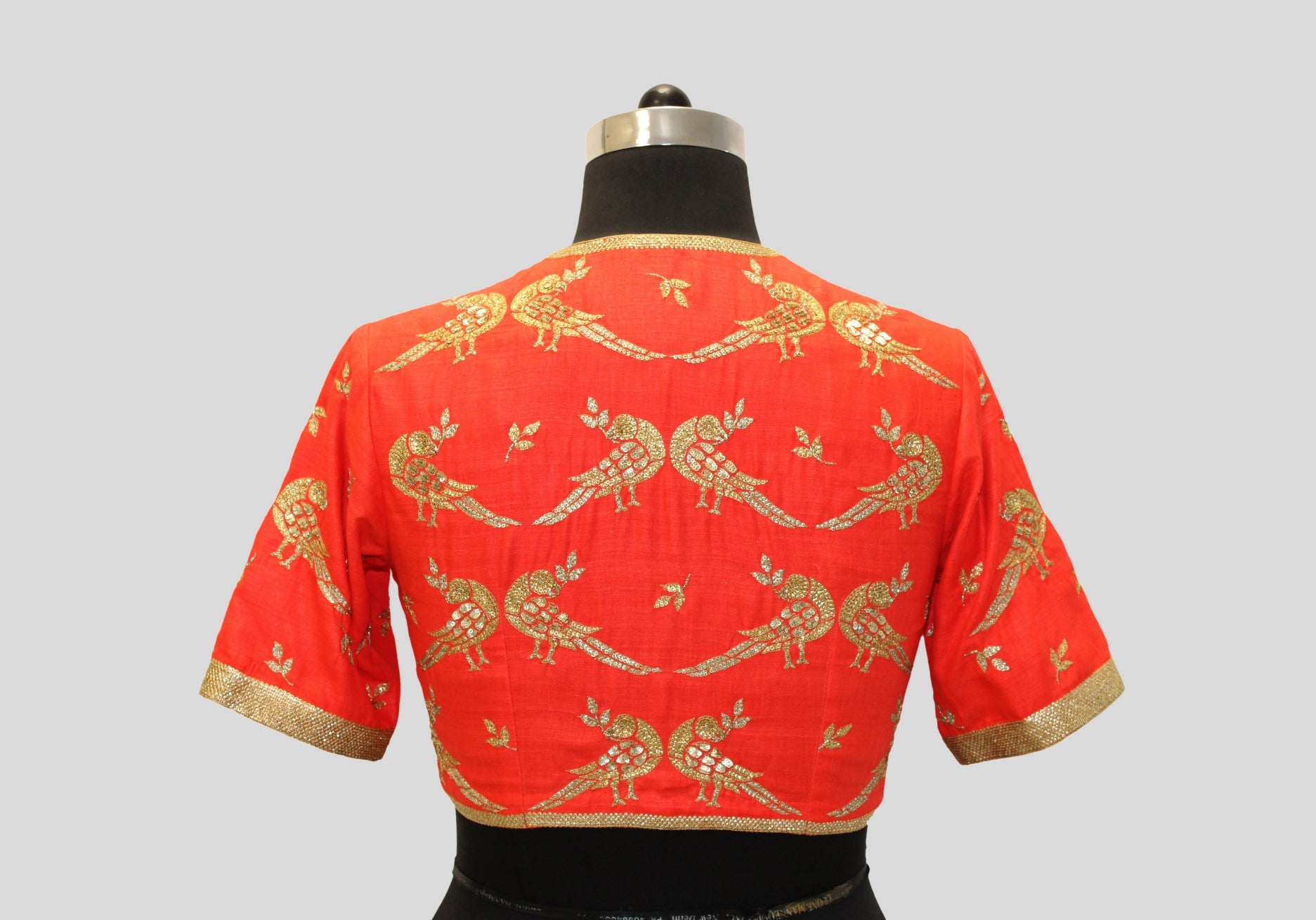 Matka Silk Parrot With Leaf Buti Orange Blouse