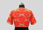 Load image into Gallery viewer, Matka Silk Parrot With Leaf Buti Orange Blouse
