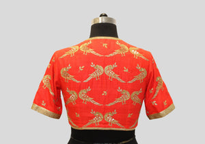 Matka Silk Parrot With Leaf Buti Orange Blouse