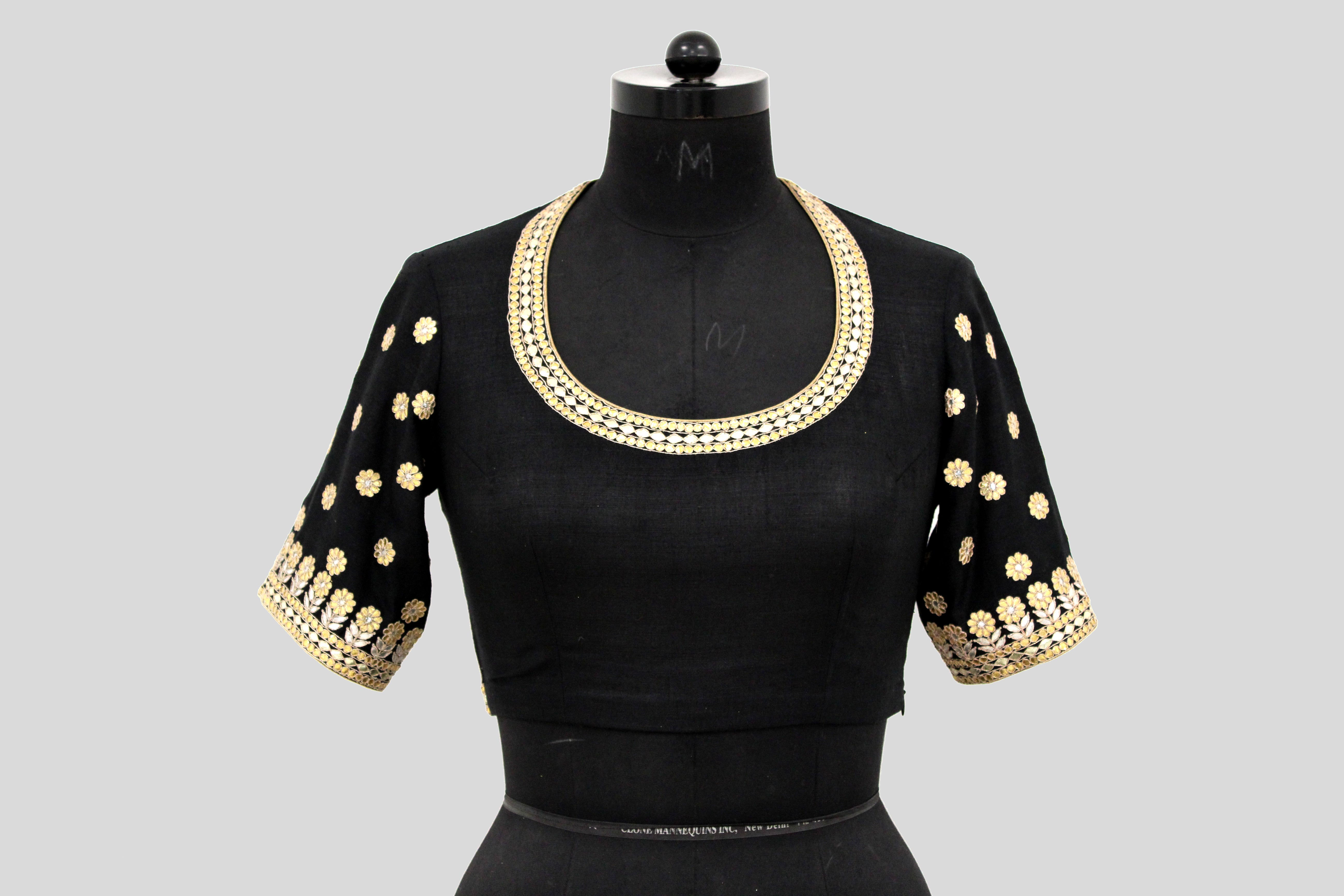 Matka Gota Patti Round Buti With Flower Broder Black Blouse