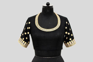 Matka Gota Patti Round Buti With Flower Broder Black Blouse