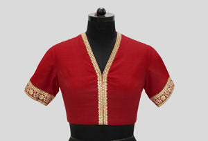 Matka Silk Gota Patti Phool Design Red Blouse