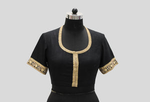Matka Silk Gota Patti Phool Design Black Blouse