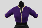 Load image into Gallery viewer, Matka Silk Big Flower Buta Purple Blouse
