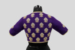 Load image into Gallery viewer, Matka Silk Big Flower Buta Purple Blouse
