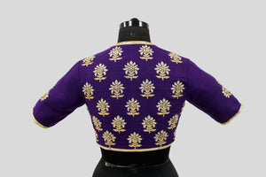 Matka Silk Big Flower Buta Purple Blouse
