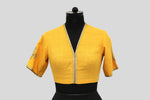 Load image into Gallery viewer, Dupion Silk Big Flower Buta Yellow Blouse
