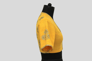 Dupion Silk Big Flower Buta Yellow Blouse