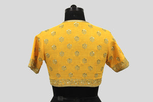 Matka Silk Traditional Buti Yellow Blouse