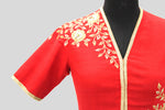 Load image into Gallery viewer, Dupion Silk Rose Jaal All Over Placement Embroidery Red Blouse
