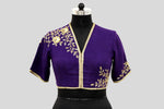 Load image into Gallery viewer, Dupion Silk Rose Jaal Embroidery Purple Blouse
