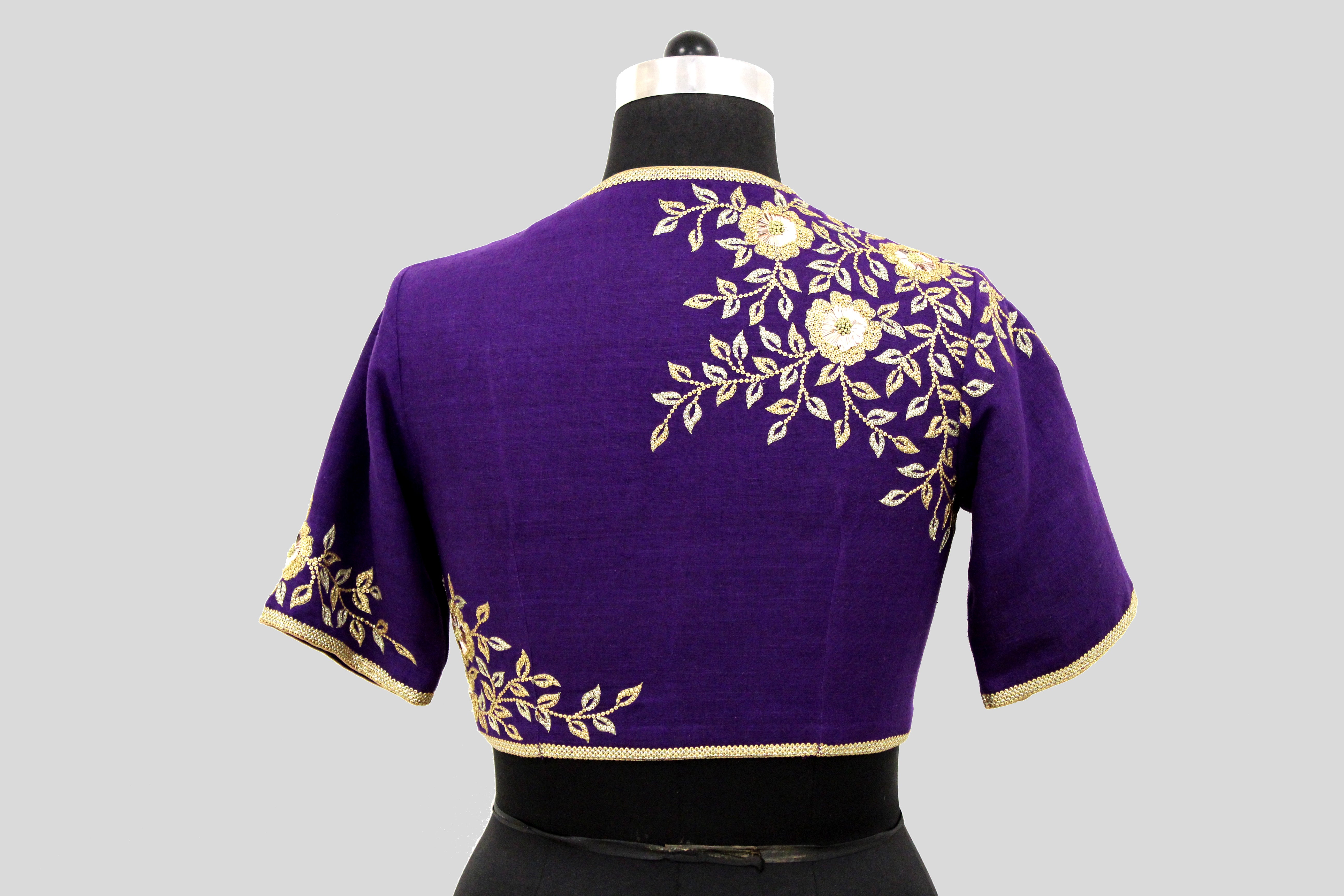 Dupion Silk Rose Jaal Embroidery Purple Blouse
