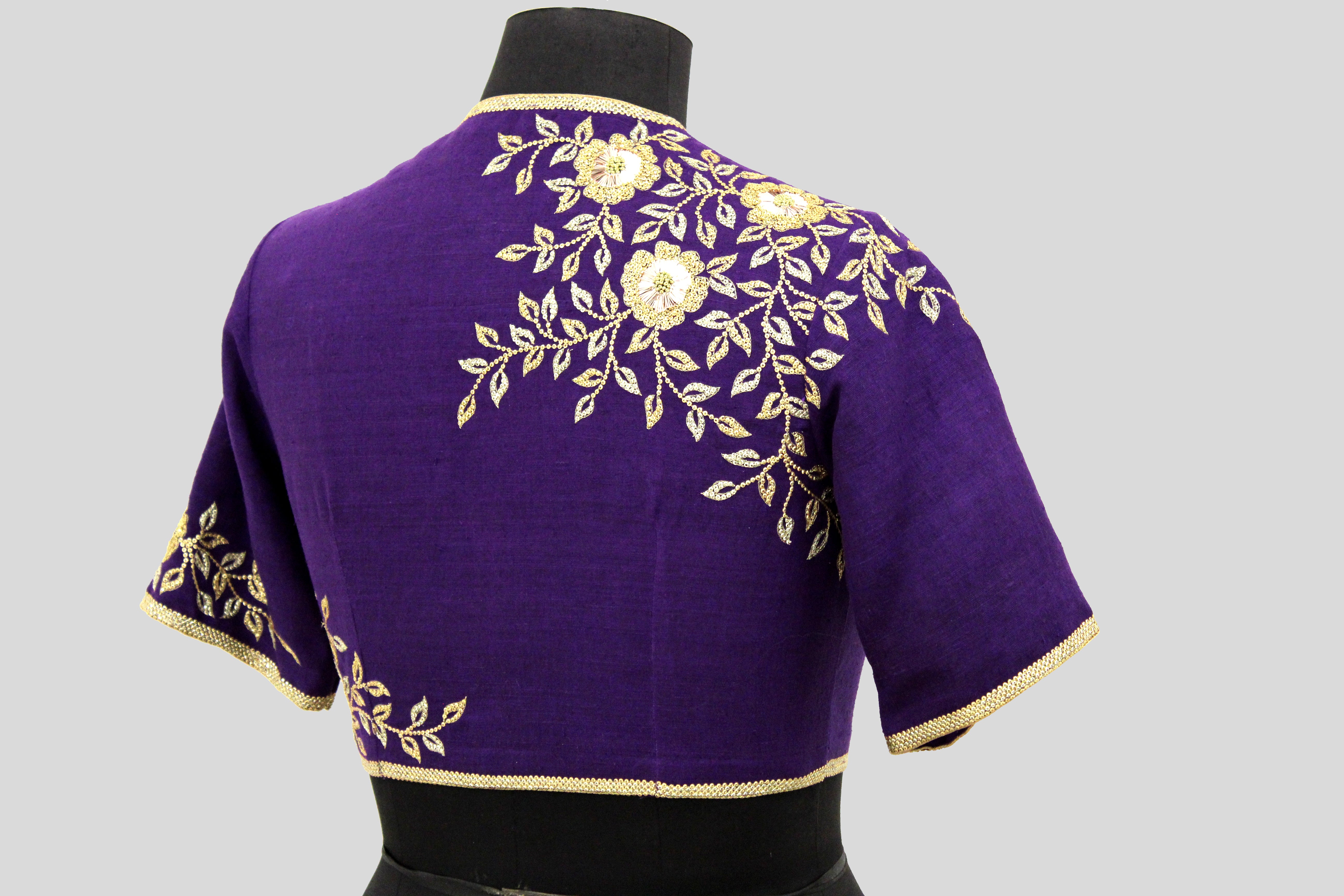 Dupion Silk Rose Jaal Embroidery Purple Blouse