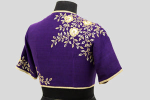 Dupion Silk Rose Jaal Embroidery Purple Blouse
