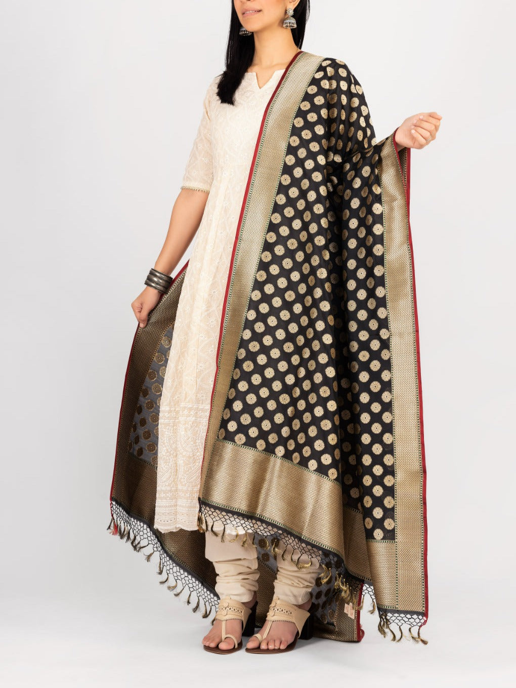Benaras Silk Black Woven Dupatta