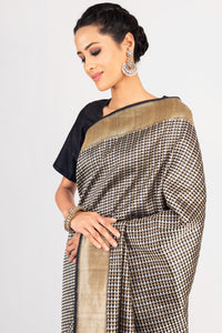 Benaras Silk Triangles Silver/Gold Zari Black Saree
