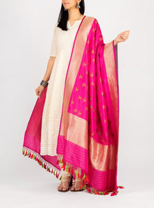 Benaras Silk Rani Pink Woven Dupatta